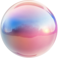 A spherical object with gradient colors displaying a landscape reflection, capturing nature through a glossy, stylized form. png