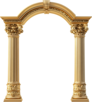 Opulent architectural archway. Golden columns with intricate carvings. Classic design, ideal for elegant portals and timeless spaces. png