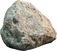 A large, isolated rock with a weathered surface showing a mix of gray and brown tones, capturing texture and geological detail. png