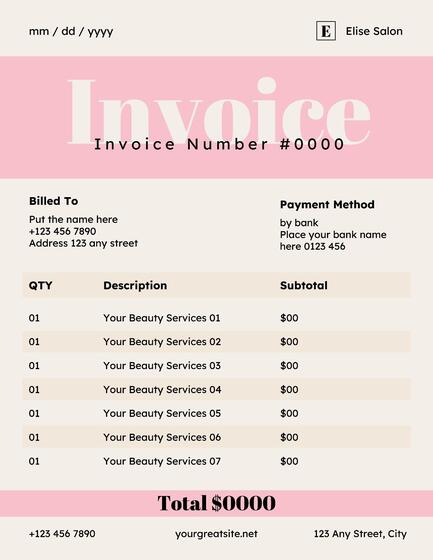 Simple Beauty Salon Invoice Template