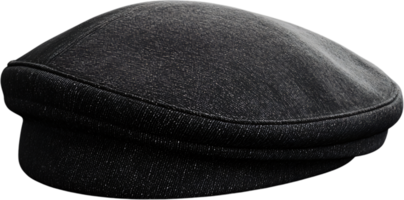 Stylish black flat cap with textured fabric, ideal for adding a touch of sophistication to any outfit. Comfortable and fashionable headwear. png