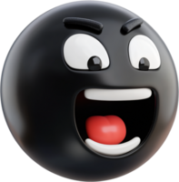 A black, cartoonish, sphere-shaped character with exaggerated features, grinning widely and appearing gleeful. Expressive facial elements. png