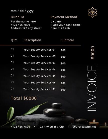 Modern Black Beauty Spa Invoice Template