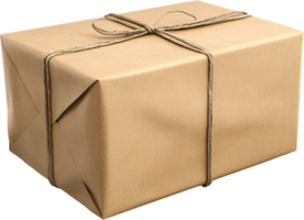 A rectangular package wrapped in brown paper with a twine bow, exuding a sense of rustic charm and anticipation for its unseen contents. png