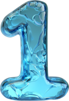 Iridescent, translucent depiction of the numerical digit one, with an abstract artistic design. The backdrop is a solid black void. png