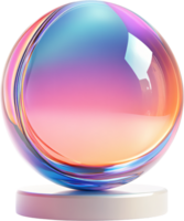 Translucent orb on a pedestal with flowing colors of pink, blue, and orange, creating a mesmerizing visual effect. It's ethereal and modern. png