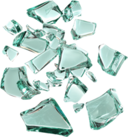 Shattered glass fragments float against a dark backdrop, reflecting light and creating a sense of fragility and potential danger. png