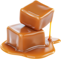 Indulge in the irresistible allure of two stacked caramel candies, golden syrup trickling, a tempting treat ready to be devoured. png