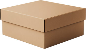 A closed, square box with a lid made of tan cardboard, often used for storage or shipping. The box is plain and undecorated. png