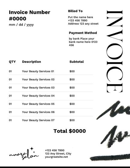 Black and White Beauty Salon Invoice Template