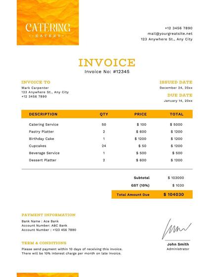 Orange Simple Food Catering Invoice Template