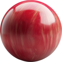 Glossy red sphere with striated pattern. High reflection and color variation add depth. Isolated on a black background, simple yet elegant. png
