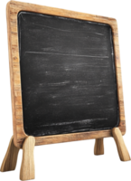 A weathered chalkboard with a light wood frame stands ready to display messages or artwork, offering a touch of rustic charm and functionality. png
