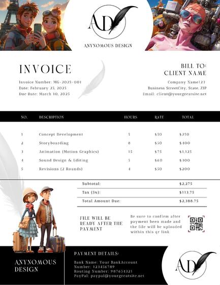 Minimalistic Black Creative Invoice for 3D Motion Design Template