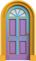 Whimsical pastel door with arched frame, gold accents, and a geometric window design, perfect for a fantasy or storybook setting. png