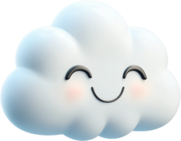 Cheerful 3D cloud with a sweet smile and rosy cheeks, a whimsical depiction of happiness floating serenely in the digital atmosphere. png