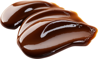Glossy caramel swirl with a rich, deep brown color. Delicious dessert topping, perfect for ice cream and other sweets on a black background. png