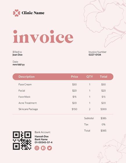Skincare Clinic Invoice