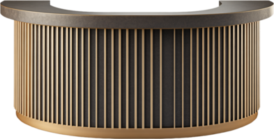 Elegant reception desk featuring sleek design, neutral colors, and vertical line ornamentation for a sophisticated and inviting atmosphere. png