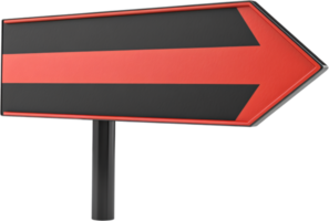 A directional sign with a red stripe and black areas, featuring a right-pointing arrow, indicating a pathway or decision point. png