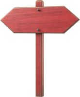 Vintage red wooden sign pointing direction, isolated on black background. Rustic textured blank arrow for information or advertising. png