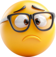 The emoji with the glasses and sad frown is an anxious representation of uncertainty and skepticism about an incoming challenge. png