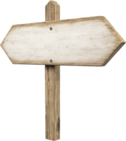 Weathered wooden arrow sign pointing right, mounted on a rustic post, isolated on a black background. Indicating direction. png