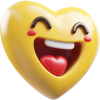 Heartfelt Laughter, A cheerful, yellow heart-shaped emoji face with a smaller red heart inside its mouth, conveying joy and affection. png