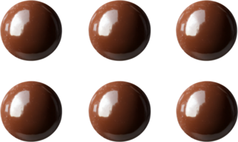 Six glossy brown spheres are arranged in a grid against a stark black background, their surfaces reflecting light with a smooth sheen. png