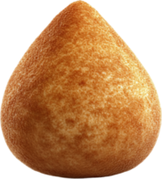Close-up of a golden-brown, teardrop-shaped food item, featuring a textured surface against a plain black backdrop, simple composition. png