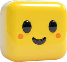 A delightful yellow, rounded cube with a sweet smile and rosy cheeks creates a fun, playful, and joyful visual effect. png