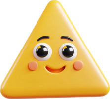 Cheerful Yellow Triangle Character, A vibrant, 3D rendered triangle with a playful expression, set against a stark black background. png