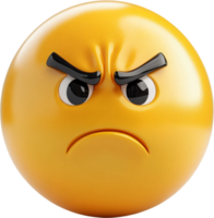 Frowning face expressing discontent. Its furrowed brow and downturned mouth convey disapproval, frustration, or a general sense of unhappiness. png