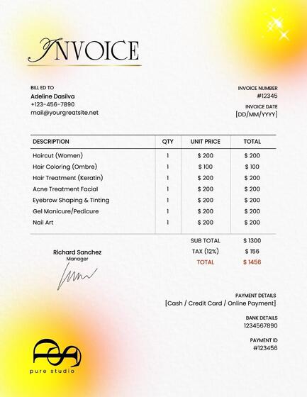 Yellow Red Gradient Beauty Services Invoice