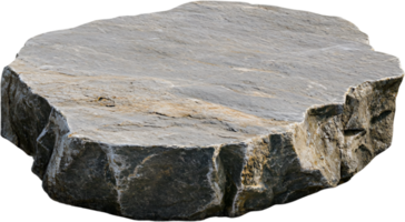 A grey rock formation with a relatively flat top and rough, angular edges, showcasing various shades and textures within the stone material. png