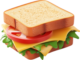 A delicious-looking sandwich with layers of cheese, tomato, and fresh greens, all nestled between two slices of toasted bread. png