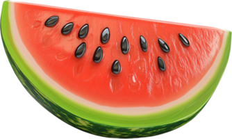 A vibrant slice of watermelon with vivid red flesh and black seeds, capturing the essence of summer refreshment, isolated on black background. png