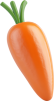 A vibrant, digitally rendered carrot with lush green stems, isolated against a dark background, showcasing smooth textures and vivid colors. png