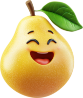 Happy Pear Cartoon, Cheerful fruit with a big smile, expressing joy and good humor in a fun, animated style. Healthy, tasty, and vibrant. png