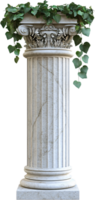 Elegant column with fluted design and ivy accentuates beauty. Classical architecture inspires. Stone structure with green foliage. png