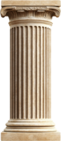 Detailed classical column made of aged stone with fluted shaft, ornate capital and base against a plain black backdrop for architecture. png