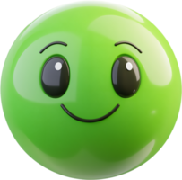 A glossy, bright green emoji with a simple, happy expression and a slight shine, conveying cheerfulness and digital communication. png