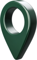 A sleek, green location pin icon standing against a black backdrop, symbolizing navigation and spatial awareness in digital mapping. png
