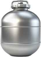 A stainless steel container with a rounded shape and a lid on top, resembling a pressure vessel, against a black background. png