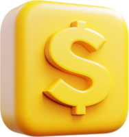 A glossy yellow dollar sign symbol adorns a rounded cube, symbolizing wealth and financial success with a modern, eye-catching design. png