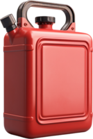 A red metal container, likely used for storing fuel, featuring a handle and a nozzle. The image captures it in isolation against a black background. png