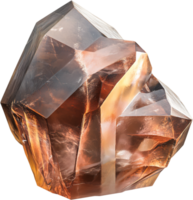 A large, irregularly shaped crystal, illuminated to show translucent amber and tan hues, with a reflective, faceted surface. png