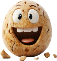 Cartoon stone character with a big, happy smile, googly eyes, and chunks of stone scattered around it. png