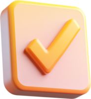 Confirmation Check. A 3D rendering of an affirmative square, rendered in shades of apricot. A simple symbol, visually appealing. png