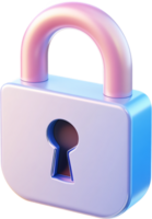 Close-up of a sleek, metallic padlock with a keyhole, rendered in a modern, digital style, suggesting security and protection. png